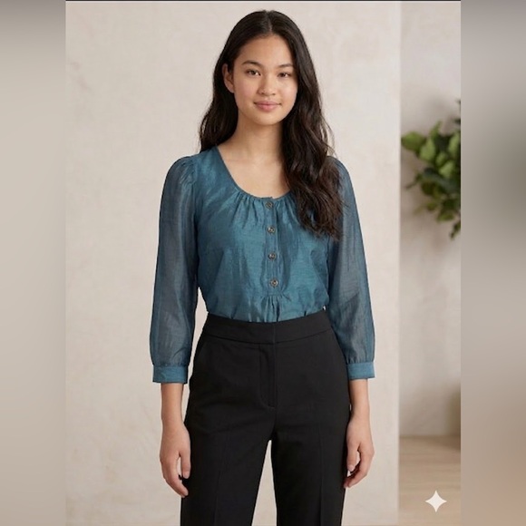 Burberry Tops - Burberry Brit Teal Scoop-Neck Button Blouse (Size M)